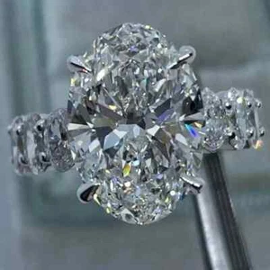 2.00 CT Oval Cut Moissanite Womens Engagement Wedding Ring 14K White Gold Plated - Picture 1 of 8