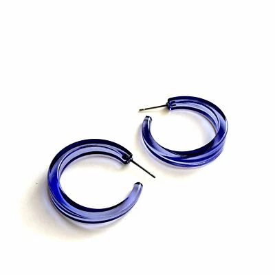 Denim Blue Transparent Lucite Lola Hoop Earrings - Image 1 of 4