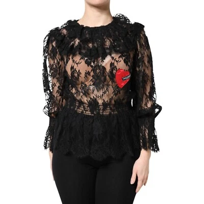 Blusa de mujer Dolce & Gabbana Top negra de algodón floral de encaje IT46/US12/XL 2820usd Foto 1 de 4