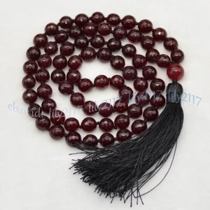 Facettierter dunkelroter Granat 108 Gebetsperlen Mala Halskette Tibet buddhistische Meditation - Bild 1 von 10