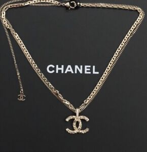 CHANEL latin lover necklace gold chain CC charm euc gold bronze logo Vintage EUC