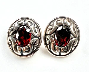 Vintage ZINA Sterling Silver Heavy RED Swirly Clip On Earrings - Picture 1 of 5