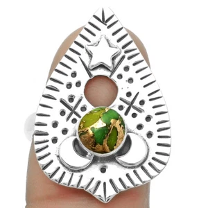 Star Moon - Copper Green Turquoise 925 Sterling Silver Ring s.8 Jewelry R-1549 - Picture 1 of 5