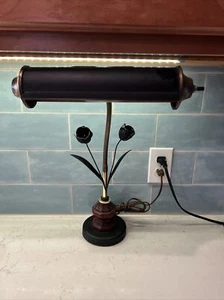 Vintage Mid Century Gooseneck Metal Desk Lamp Black Tulips Wood Works Fine - Picture 1 of 17