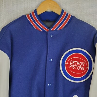 VTG DELONG x PISTONS Size Large (46) Mens Varsity Jacket Leather Wool USA Made - Image 1 of 4