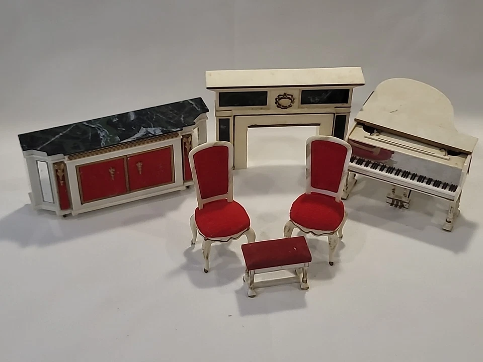 Dollhouse Funiture Ideal Japan Vtg Plastic Music Room Piano Fireplace Buffet - Image 1 of 4