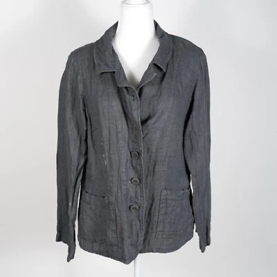 Chaqueta Blazer FLAX 100 % Lino Informal 4 Botones Ventilación Muesca Solapa Bolsillos Gris S Foto 1 de 4