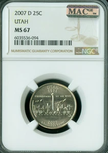 2007 D UTAH QUARTER NGC MS67 PQ BUSINESS STRIKE 2ND FINEST GRADE MAC SPOTLESS . - Picture 1 of 2