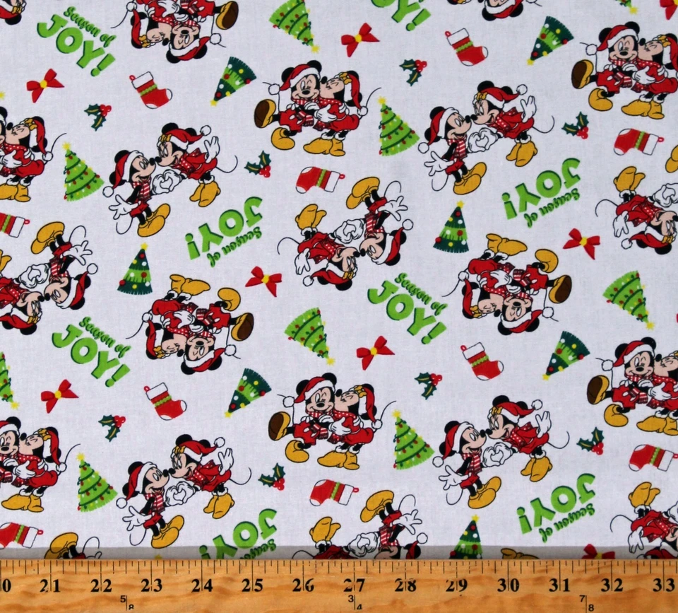 Cotton Mickey & Minnie Mouse Season of Joy Christmas Fabric by Yard D408.06 - Image 1 of 1
