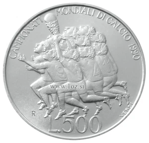 SAN MARINO 500 LIRE 1990 ( SOCCER WORLD CUP ) SILVER Commem. coin (KM# 246) UNC - Picture 1 of 5