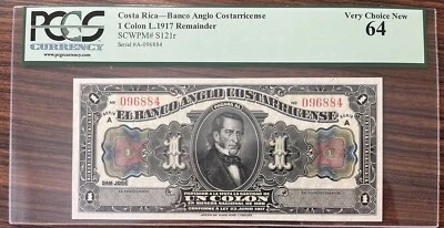Costa Rica 1 Colon 1917 Remainder Uncirculated PCGS 64 Very Choice New #75581 - Image 1 of 2
