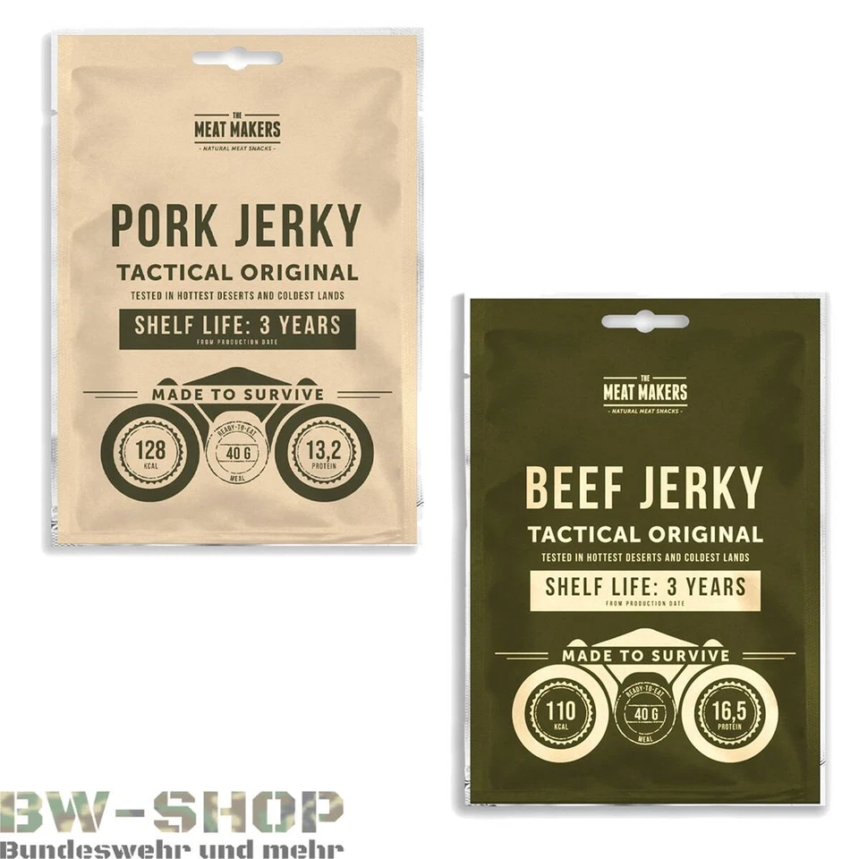 1-10x TACTICAL JERKY ORIGINAL TROCKENFLEISCH BEEF PORK ARMY NAHRUNG RIND SCHWEIN