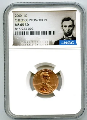 2000 US MINT CENT CHEERIOS PROMOTION NGC MS65 RD LINCOLN PENNY W/ OGP - Image 1 of 4