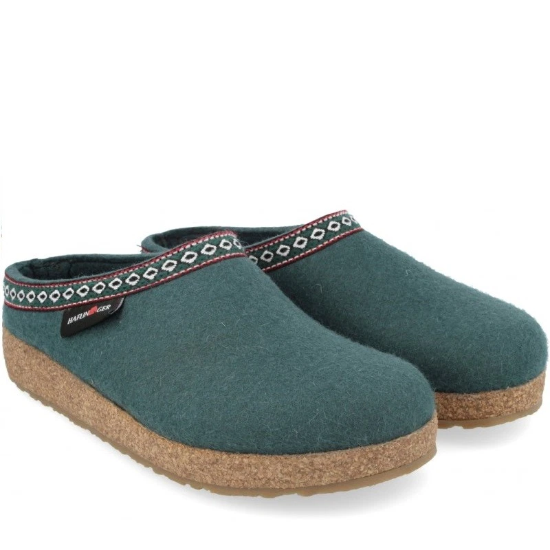 HAFLINGER FRANZL PINIE SLIPPERS IN PINE GREEN WOOL FELT - Image 1 of 1