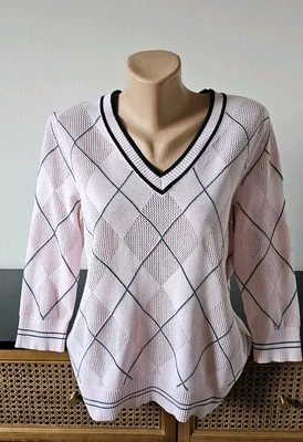 Suéter Tommy Hilfiger Argyle Pointelle Algodón Rosa Talla L Foto 1 de 4