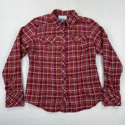 Camisa Columbia Pearl Snap para mujer S * Franela a cuadros rosa rojo Western Rancher Foto 1 de 4