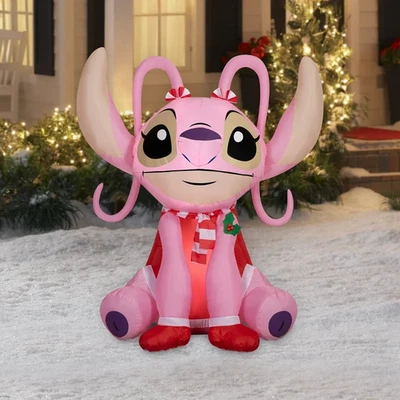 4,5 pies Angel Pink Lilo & Stitch con bufanda y lazos Navidad soplado por aire inflable NUEVO Foto 1 de 4