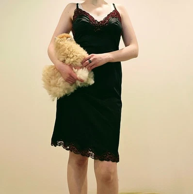 Vestido sin Mangas de Encaje Años 70 80 De Colección Negro y Rojo Gótico 🌹 Pequeño/Md Romántico Vestido de Verano Foto 1 de 4