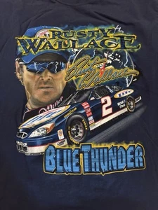 Rusty Wallace Vintage Lightning Bolt Turn On The Blue doppelseitiges T-Shirt Medium - Bild 1 von 8