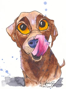 Dog, Animal, Watercolor artwork, handmade painting chocolate Labrador 8x6 in - Picture 1 of 2