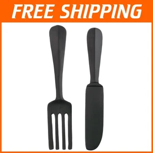 Bold 2-Piece Knife and Fork Wall Art Set - Contemporary Black Aluminum Design - Picture 1 of 9