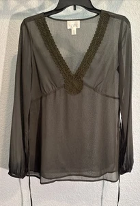 Vintage Y2K Whimsy Goth Fairy Grunge Loft olivgrün transparent Häkelspitze Top Gr. 4 - Bild 1 von 12