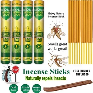 100% Natural Citronella Incense Sticks Outdoor Home Garden Insect Fly Repellent - Picture 1 of 7