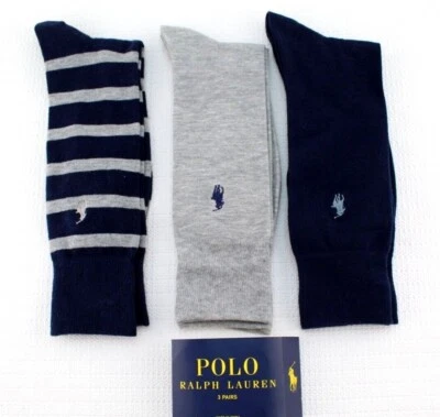 Polo Ralph Lauren 3 Pares Talla 10-13 Gris Rayas Vestido Calcetín Poni Logo VENTA AL POR MENOR $23 Foto 1 de 4