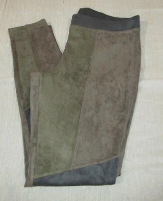 HUE 女式全新带标签大号 Colorblock Microsuede 紧身灰褐色橄榄灰色 — 第 1/4 张图片