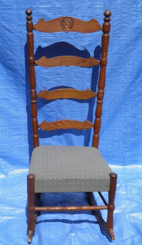 NOW REDUCED!! Antique Shaker Ladder Back Hardwood Rocking Chair Carved Stretcher Cover