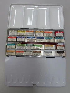 Rare Ferrario Extra-fine Artist watercolor Paint set 24pcs Full Pans (ITALY) - Imagen 1 de 5