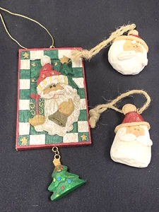 Vintage Resin Rustic Santa Christmas Ornaments Set of 3 - Picture 1 of 12