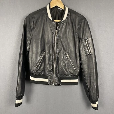 Chaqueta Bomber New Look Mujer M Imitación Cuero Negro Cremalleras Café Racer Foto 1 de 4