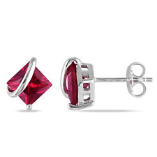 Sterling Silver Created Ruby Stud Earrings by Amour