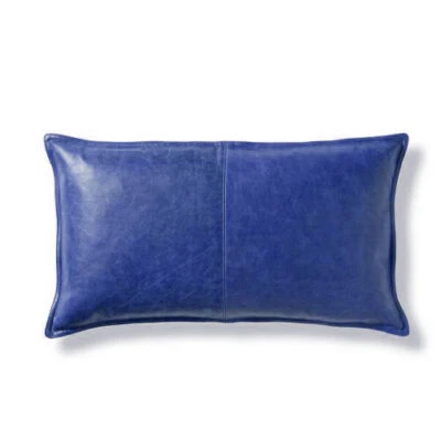 Blue Pillow Cushion Real Genuine Soft Lambskin Stylish Cover Leather Decor Soft - Image 1 of 3