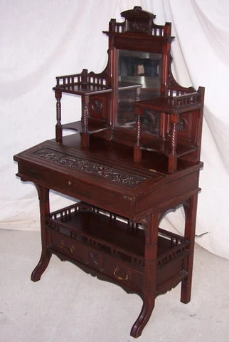 Antique Victorian Mahogany Ladies or Writing Small Desk - Fancy Cover