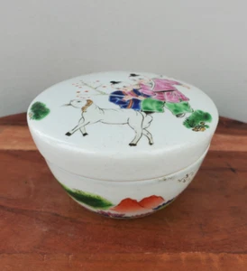 Vintage chinesische "Kinder spielen" Schmuck Schale Box mit Deckel 4" asiatisch handbemalt - Bild 1 von 8