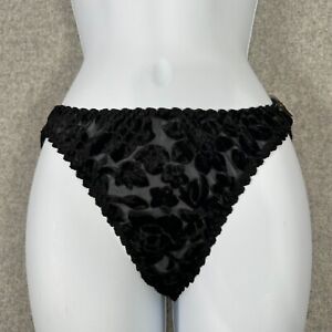 Vintage Rene Rofe Panties Black 6 Medium Velvet Semi Sheer New Floral