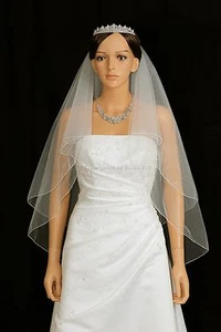 2T Ivory Fingertip Length Pencil Edge Center Gathered Bridal Wedding Veil - Picture 1 of 5