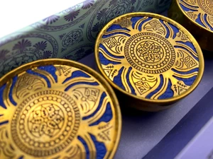 Drawer Pulls Set of 4 Metal Blue Gold Handmade Boxed - Picture 1 of 7