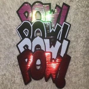 POW! PAILLETTEN AUFBÜGLER PATCH Sprechblase Comic Wort Spruch FARBE WÄHLBAR! - Bild 1 von 6