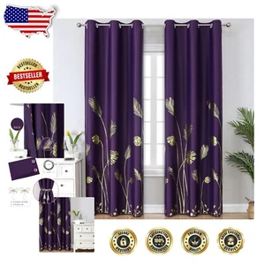 Luxurious Purple and Gold Blackout Drapes - Thermal Insulated, 38Wx84L, 2 Panels - Picture 1 of 12