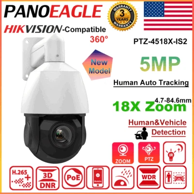 VIKYLIN Hik Compatible 5MP 18X Zoom PTZ IP Camera IR POE 2-Way Audio Auto Tracking