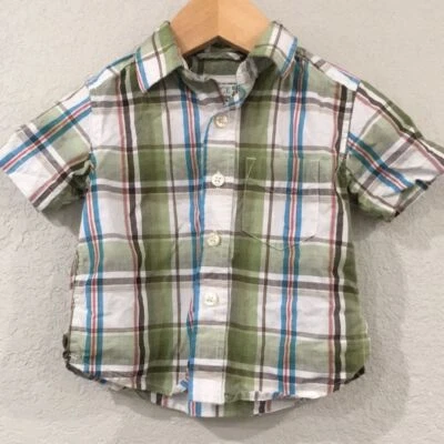 The Children's Place Baby Boy 6-9M Plaid Striped Button Shirt 100% Cotton - Image 1 of 4