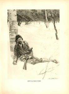1900 c Antique Original Print Hunting ~ Lost in the Snow Storm - Picture 1 of 1