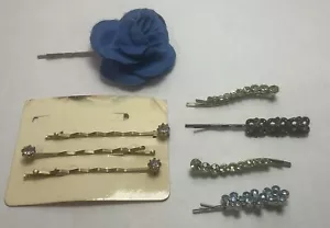 Vintage Hair Bobby Pins Clips Barrette Rhinestones Rose Lot Of 8 Pieces - Picture 1 of 6