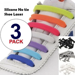 3pack Kids Adult Silicone No Tie Elastic Shoe Laces Easy Lazy Laces Trainers UK - Picture 1 of 12
