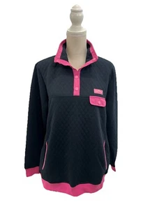 Simply Southern Stepppullover Sweatshirt 1/4 Druckknopf Damen dunkelmarine rosa Large - Bild 1 von 10