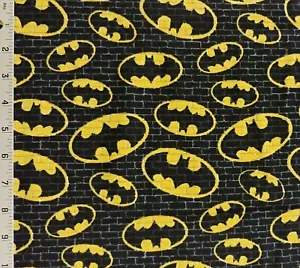 Batman Symbol Yellow Black Bricks Cotton Flannel Fabric Springs DC Comics - Picture 1 of 1