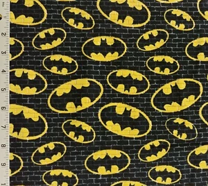 Batman Symbol Yellow Black Bricks Cotton Flannel Fabric Springs DC Comics - Picture 1 of 1